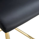 Table and chair set.Subtle Luxury Tempered Glass Dining Set - 63'x35.4' with 4 Black PU Chairs with golden C-tube metal leg.Arched Metal Gold Leg.White imitation marble texture sticker Tabletop.