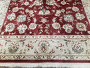 Vintage Traditional Oriental Area Rug, Hand-Knotted, Wool & Silk Accents, Maroon Red and Beige, 6x9 Carpet, 5' 9" x 9'