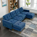 Elegant Convertible L-Shape Sectional Sofa Couch with Movable Ottoman, Velvet Upholstery, Blue
