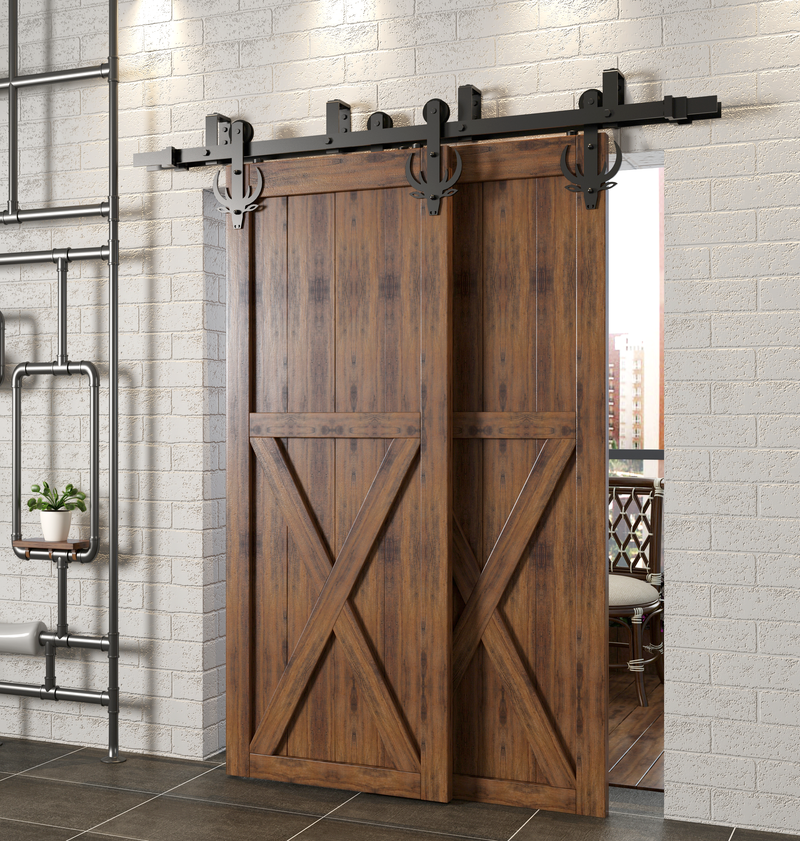 Double Track U-Shape Bypass Sliding Barn Door Hardware Kit - Bucks Design Roller