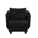 Convertible Chaise Lounge Sofa Chair Bed with USB Ports, Cup Holders & Storage, Black Corduroy, 37.4'