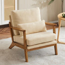 Solid Wood Armchair Khaki Teddy Velvet Upholstery With Pillow