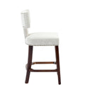 Mid Century Modern Counter Height Bar Stools Set of 2, Farmhouse Linen Fabric Upholstered Accent Chair Curved Backrest with Copper Nails around,Kitchen Chairs with Hardwood Frame, Beige