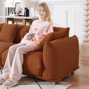 Originality Shapes Curry Lambswool Sherpa 4 Seater Sofa With Metal Legs, Solid Wood Frame Couch with 3 Pillows, Linear and Modular Version Design, Possibility Combined Armchair Current Style