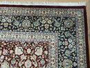 Persian Rug 9x12, Floral Allover, Very Fine, Handmade, Room Sized Oriental Carpet, Sino Persian, Maroon and Navy Blue