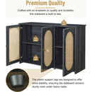 TREXM Retro 3-Door Sideboard with Large Storage Space Artificial Rattan Doors and Metal Handles, Accent Cabinet for Living Room and Hallway (Antique Black)