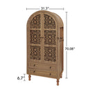 Tall Kitchen Pantry Cabinet With Hollow Carved Doors 2 Drawers And Adjustable Shelves Storage Display Cabinet For Kitchen Dining Room Or Living Room - Walnut
