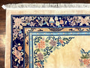 Chinese Wool Rug 8x11, Peking Asian Oriental Carpet, Cream/Ivory and Blue, Vintage Handmade Rug, Art Deco Rug