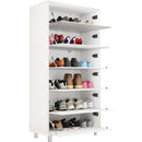 Mirror Shoe Cabinet With 6 Flip Drawers, Mirror Shoe Rack Organizer Store Ample Shoes, Mirror Shoe Storage With 4 Metal Legs, Door Opening Using Hand-Touch Flip-Out Door, White