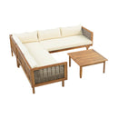 Premium Outdoor Sofa Set with Waterproof Cushions in Beige - Sectional Seating Group with Acacia Wood and Wicker