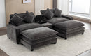 Modern Chenille Upholstered Sectional Sofa with Ottomans, USB Ports, Cup Holders, and Storage in Grey