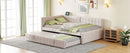Full Size Upholstered L-Shaped Upholstered Daybed with Twin
Size Pop Up Trundle and USB ports, Beige