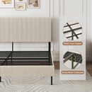 King bed frame with a bandaged headboard is stable and easy to assemble, and the style is simple and elegant,beige