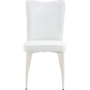 Modern minimalist dining chair, white PU leather curved back and seat cushion, white metal chair legs, suitable for dining room, bedroom, living room. A set of 2 chairs. 008
