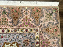 Wonderful Persian Tabriz Rug 7x10, Very Fine 330 KPSI, Light Green Light Blue Pink, Kork Wool Silk Foundation, Bird Pictorials