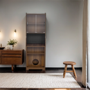 Mid-Century Modern Walnut Vintage Multi-use Cabinet With Cat scratcher Bed cat friendly furniture