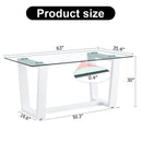 Glass Dining Table Large Modern Minimalist Rectangular for 6-8 with 0.4' Tempered Glass Tabletop and white MDF Trapezoid Bracket,For Kitchen Dining Living Meeting Room Banquet Hall F-1550