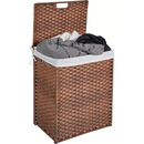 Laundry Hamper With Lid PE Rattan Powder Coating Frame Clothes Hampers with 02 Removable Bags, 100L, Brown Color