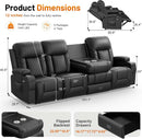 Black PU Leather Four Seater Recliner With USB Ports