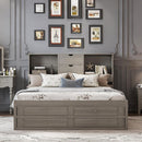 King Size Platform Bed with Storage Headboard and 8 Drawers, Gray