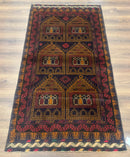 Afghan Rug 3x7, Navy Blue, Tribal Rug, Balouch Carpet, New