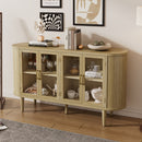 TREXM Farmhouse Sideboard Cabinet with Storage, Wood Buffet Cabinet with Glass Doors and Adjustable Shelves for Kitchen, Dining Room and Living Room (Natural)