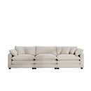 Mid-Century Modern 3-Seater Sectional Sofa with Arm and Throw Pillows, Light Beige Corduroy