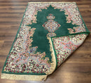 Persian Kerman Rug 4x6, Green Ivory Pink, Wool Vintage, Semi Open Field