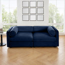 Modern Chenille Blue 2-Seater Sofa with Hidden Storage and Cylindrical Support
