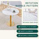 Table and chair set.31.5 Inch Elegant White Marble Pattern Round Dining Table - Suction Molding Annular Texture.Paired With 4 Black High-quality PU Chairs With Arched Golden Metal Legs.