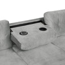 Modern Sectional Sofa with Storage Ottoman, L-Shape Couch with 2 Pillows and Cup Holders, Gray Velvet, 105 inch