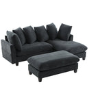 Black Upholstered 83' L-shaped Sectional Sofa with Storage, Movable Ottoman, and Six Throw Pillows