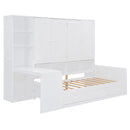 Twin Size Wooden Daybed With Three Drawers, and All-in-One Cabinet, Desk and Shelves, White