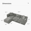 L Shaped Sectional Sofa Convertible In Linen Grey Modern