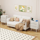 2 Pack Modern Nightstand with Charging Station, Bedside Tables with LED Light and Fabric Drawers