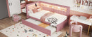 Upholstered Twin Size Platform Bed with USB Ports and LED Belt, With Trundle, Pink