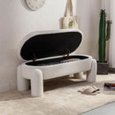 44.7-Inch White Boucle Upholstered Storage Ottoman Bench