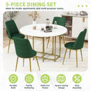 TOPMAX Space-Saving 5-Piece Extendable Kitchen Dining Table Set for Small Spaces - Round Faux Marble Top with Golden Frame, 4 Upholstered Chairs, Compact Foldable Design,White+Green