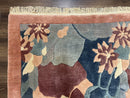 Modern Tibetan Rug 5.7 x 7.9, Abstract Multicolor Flower Pattern, Navy Blue Maroon Salmon, Soft Wool, Hand Knotted Contemporary Carpet 6x8