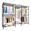 Heavy Duty Garment Rack With 8 Adjustable Wire Shelves and 5 Clothes Rails, Freestanding Closet Organizer, Black Metal