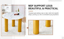 Table and chair set, round table with white marble pattern, gold MDF table legs, soft and comfortable dining chair, suitable for kitchen and living room