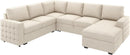 Beige U Shaped Sectional Sleeper Sofa With Storage Chaise