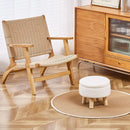 Cream Velvet Round Storage Ottoman With Solid Wood Legs