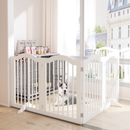 27.6' Height Tall Freestanding Pet Gate, 4 Panels Foldable Dog Gate, Solid Wood Folding Safety Fence Wooden Dog Gate with 2 pcs Support Feet Ideal for Stairs, Doorways, Halls, Kitchens, Heavy Duty Gat