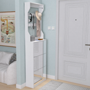 Mirror Shoe Cabinet With 3 Flip-Tier Drawers, Mirror Shoe Rack Organizer Store Ample Shoes, Hooks&Hangers For Organizing Clothes And Hats In The Entrance Or Hallway, White
