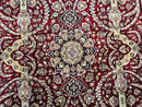 Indo Persian Rug 8x10, Red Vintage Wool Traditional Carpet, Floral, Handmade