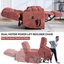 Dual Motor Heat Massage Infinite Position Up to 350 LBS Electric Power Lift Recliners with Power-Remote, Medium-firm and Heavy Duty, Red