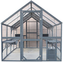 Spacious Wooden Cat Catio Outdoor Kitty House with Bridges and Roof Cover in Gray, 110 Inch