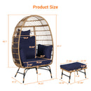 Wicker Egg Chair,Rattan Egg Chair Indoor Outdoor,Oversized Large Egg Chairs 600lbs with Ottoman and Thick Cushions for Porch, Backyard, Balcony