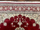 Pak Persian Rug 9x12, Handmade Vintage Traditional Wool Carpet, Floral Medallion, Dark Red Ivory/Cream, Fine 250 KPSI